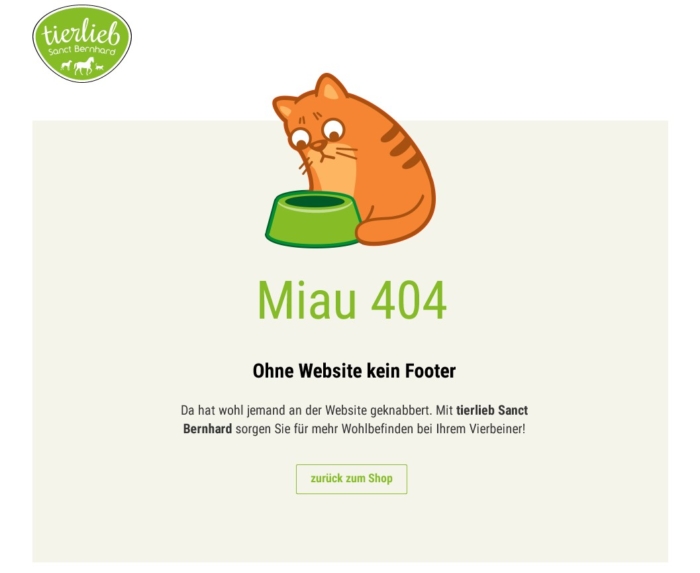 Beispiel für kreative 404-Fehlerseiten bei tierlieb-shop.de